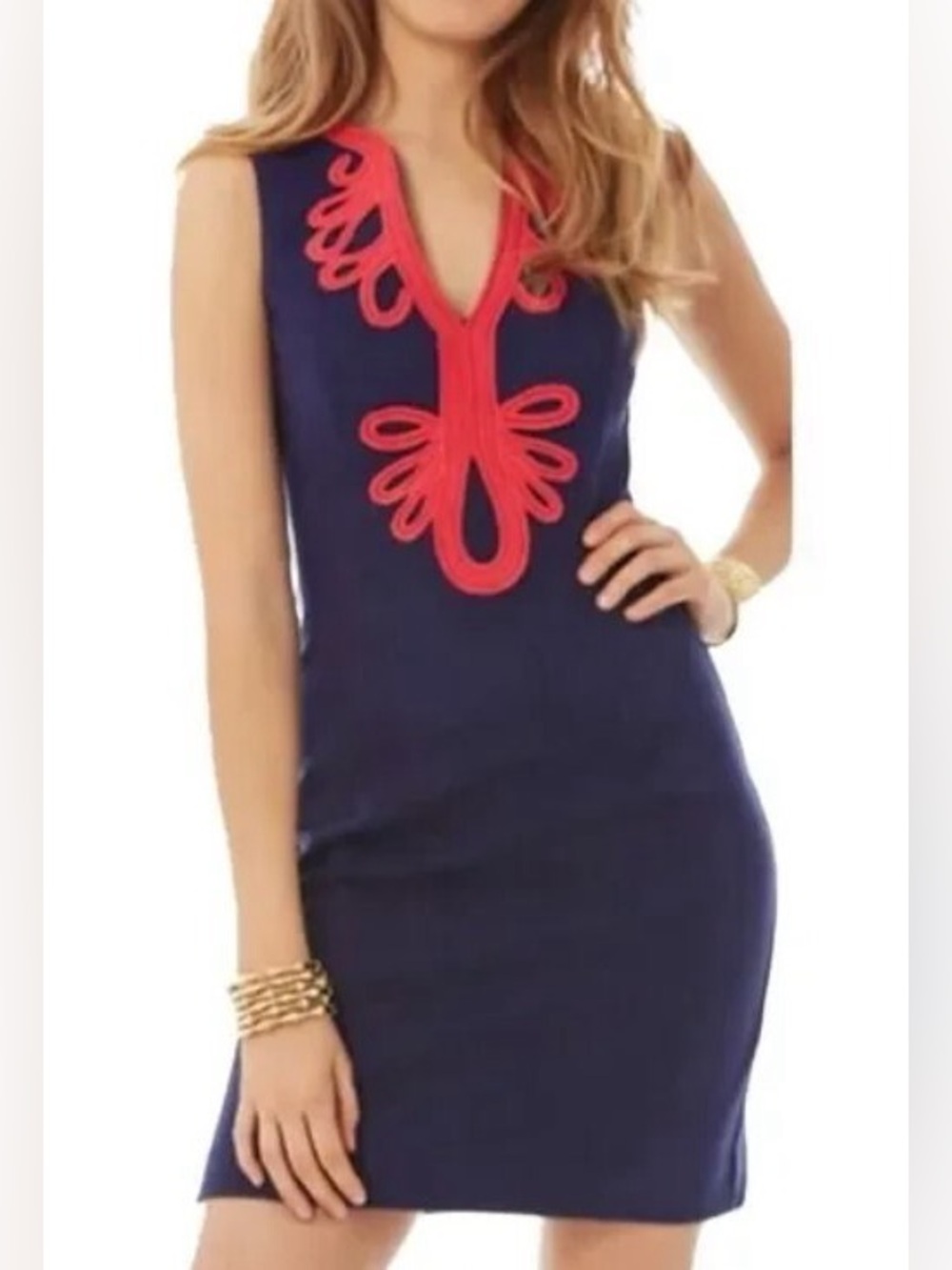 Lilly Pulitzer Janice Navy Mini Dress Pink Soutache Trim S collegiate preppy